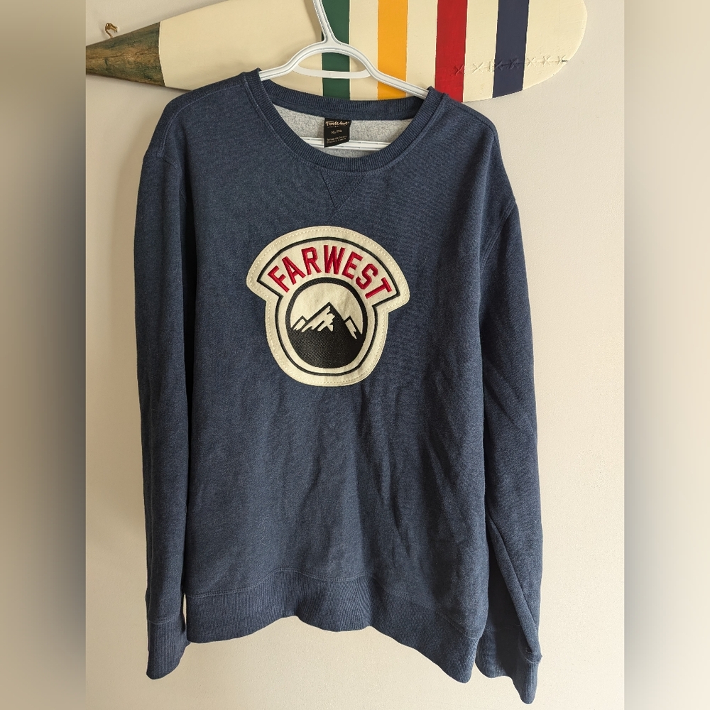 XL men's crew neck sweater. Far West brand. Dark blue Heather pattern.